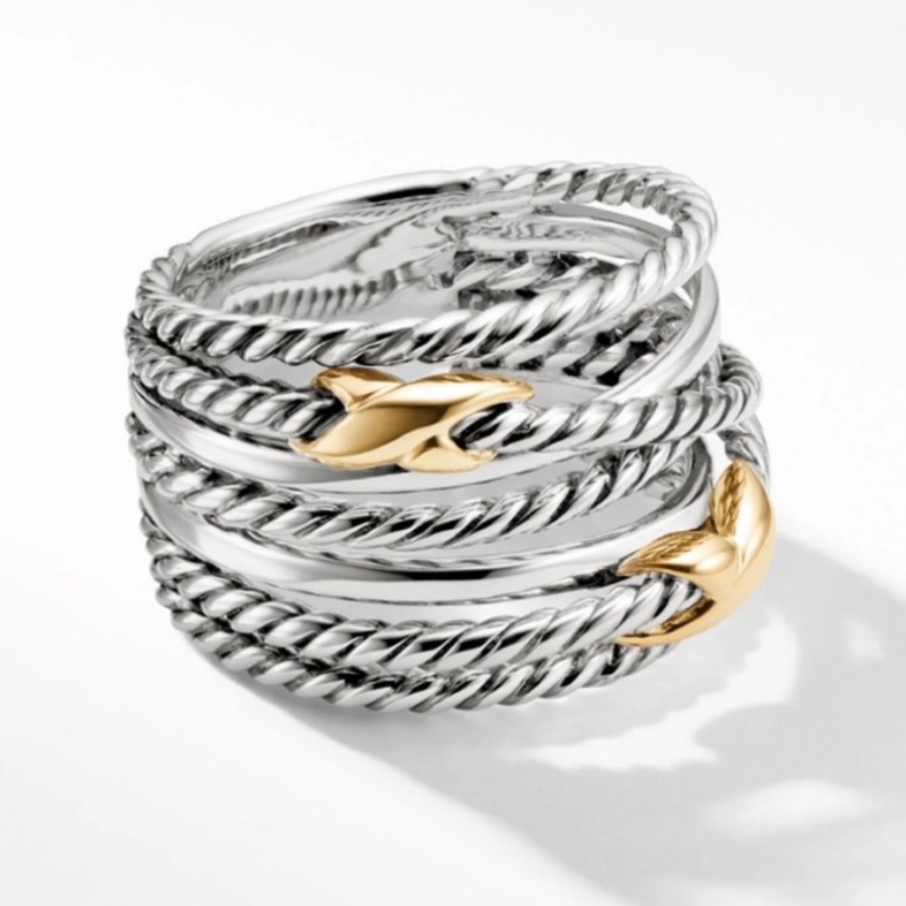 David Yurman Silver and Gold Cable Ring
